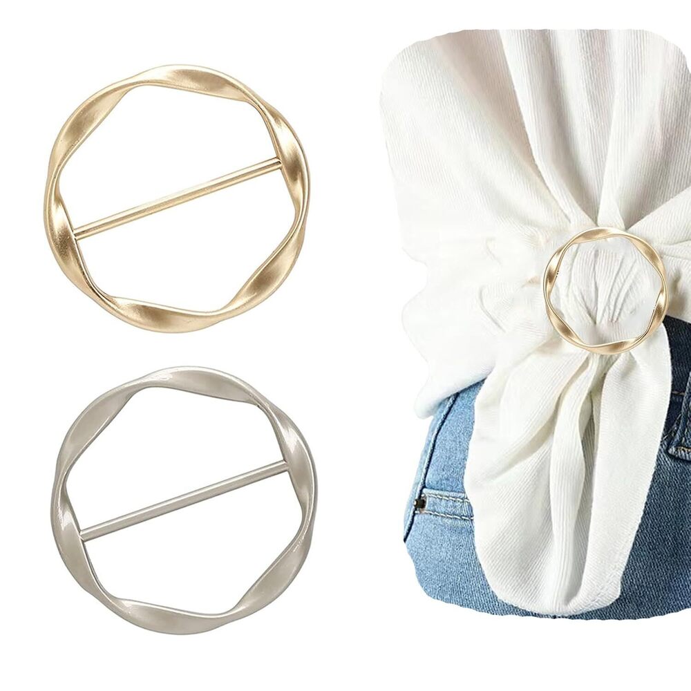 2PCS Silk Scarf Ring Clip for Women T-shirt Tie Clips Clothing Ring Wrap